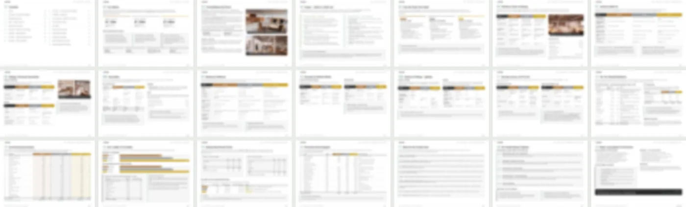 Page mosaic of the 22-page tier comparison report, blurred so layout and scale are visible but no text is legible