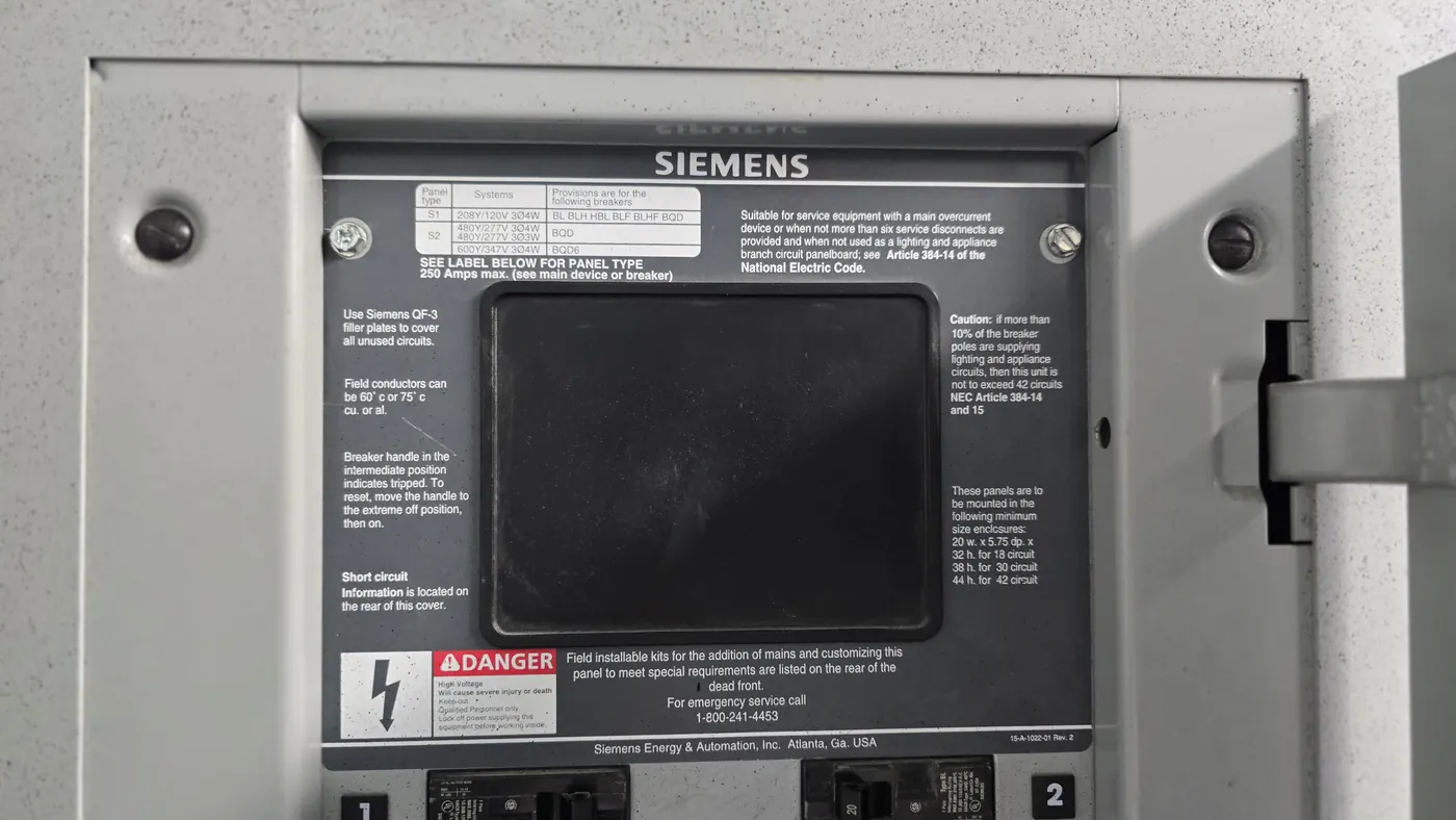 An electrical panel enclosure recorded during a commercial site survey