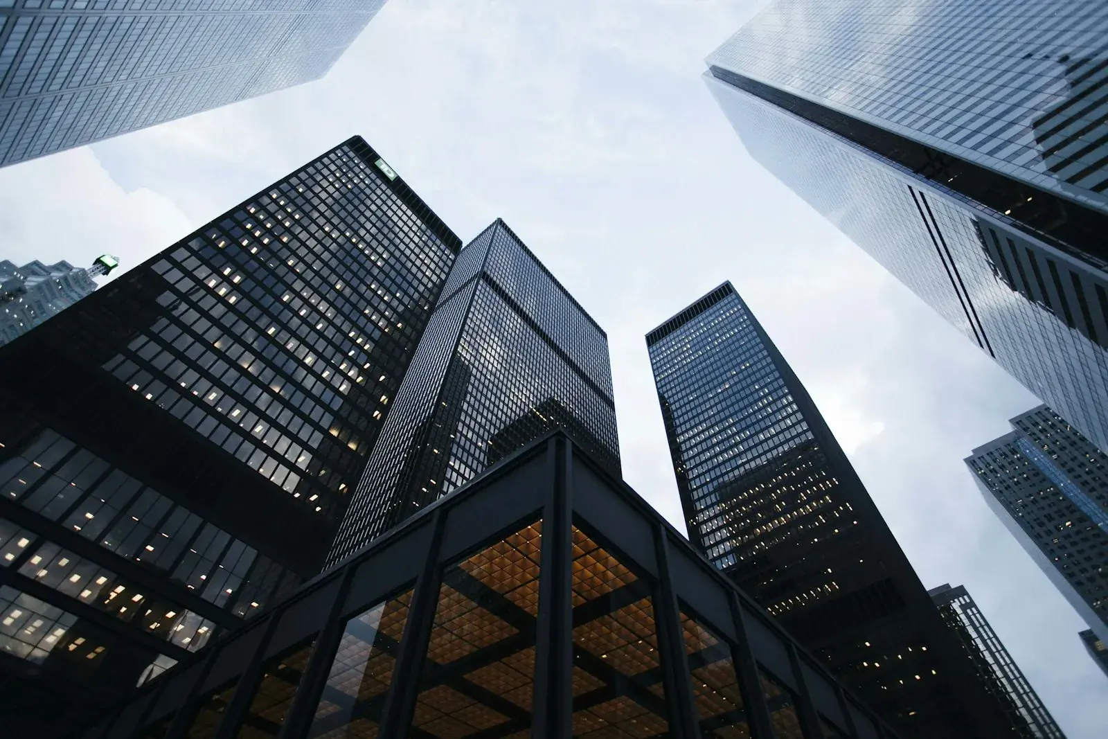 Commercial property portfolio aerial view showing multiple buildings in a business district