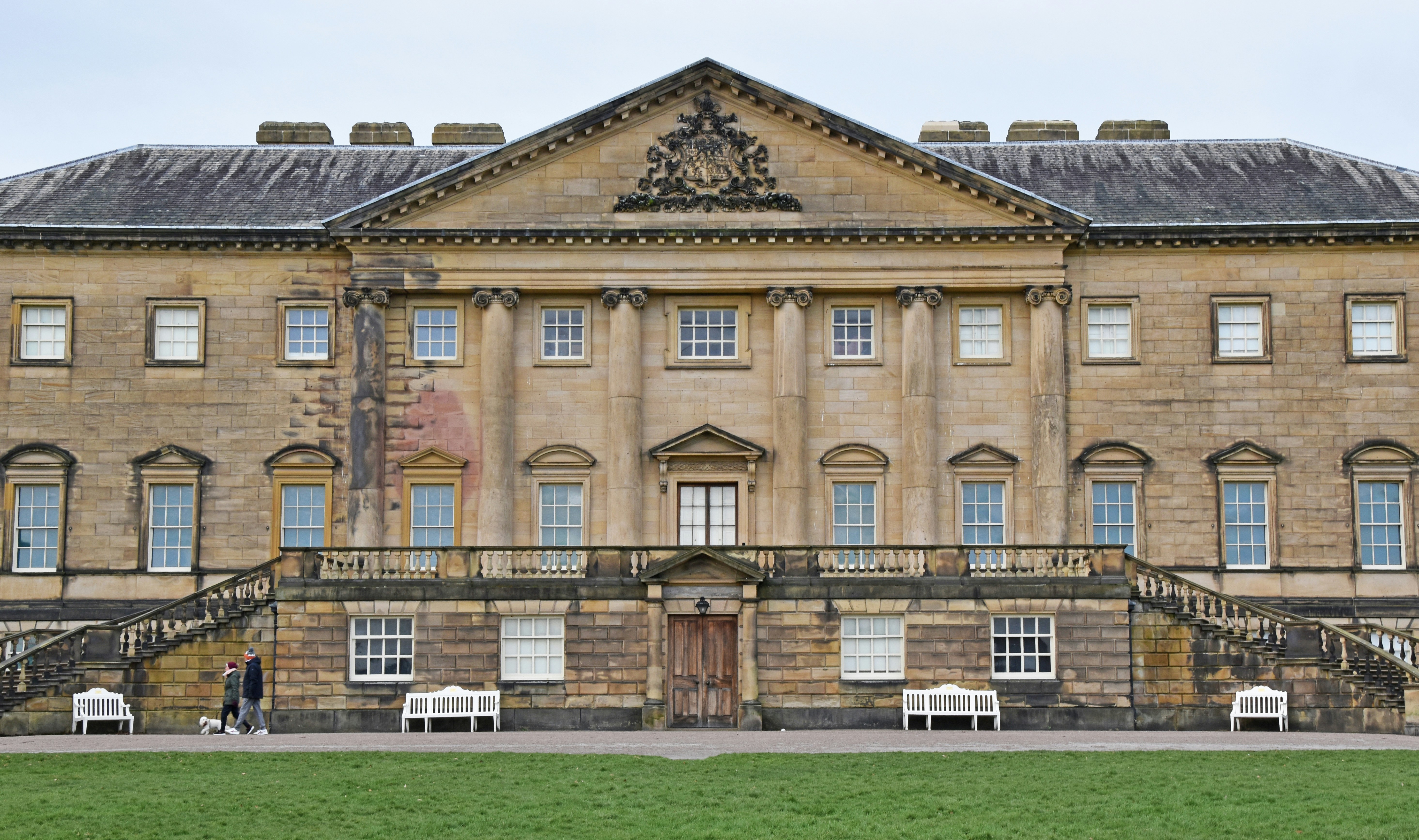 Grand Georgian heritage building facade with stone balustrade and classical architectural detail